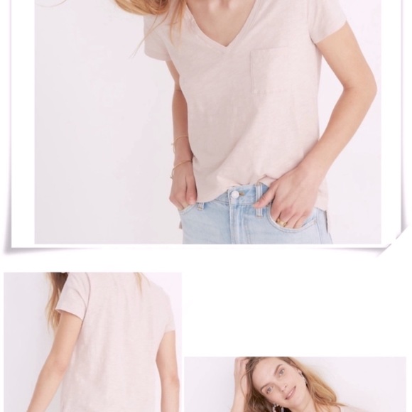MADEWELL Whisper Cotton Powder Pink Tissue V-neck T-Shirt - Picture 1 of 4